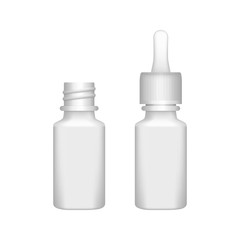 Realistic plastic bottle with dropper on white background