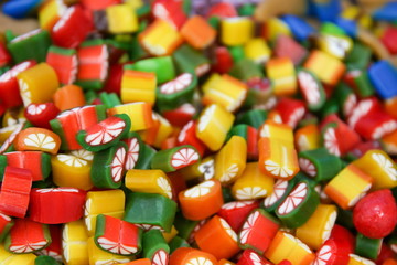 chewing marmalade closeup. multi-colored chewing sweets