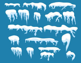 Snow caps, ice cap winter decoration. Snowy frames Vector isolated