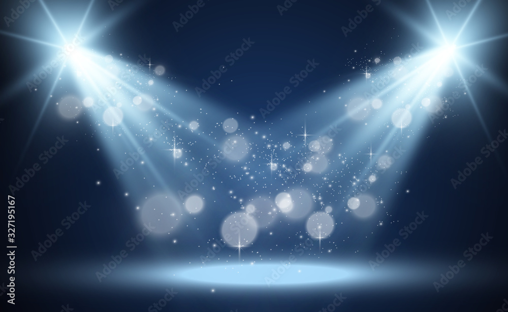 Poster white scene on with spotlights. vector illustration.measure of action.