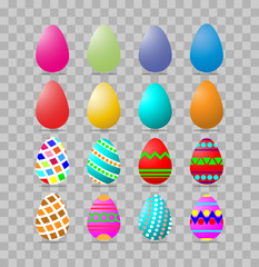 Easter eggs collection on background. Happy easter - sixteen colourful eggs. Flat, vector