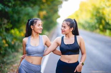 Fototapeta premium Women exercise happily for good health. Exercise concept