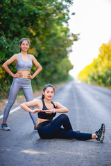 Fototapeta na wymiar Women exercise happily for good health. Exercise concept