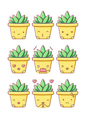 set of emotions aloe cute kawaii isolated on white background flat hand drawn