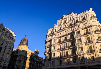 Beautiful architecture with a blue sky. Madrid, Spain.