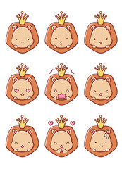 set of emotions lion cute kawaii isolated on white background flat hand drawn