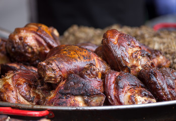 Roasted pork knuckle on plate