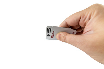 Closeup of checking playing cards isolated on white