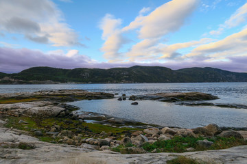 Sunset over the shore of the beautiful Saguenay fjord at Petit-Saguenay