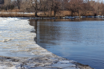 the last, dangerous ice on the river, the beginning of spring