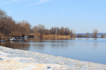 the last, dangerous ice on the river, the beginning of spring