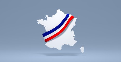 Carte de France avec écharpe tricolore - obrazy, fototapety, plakaty