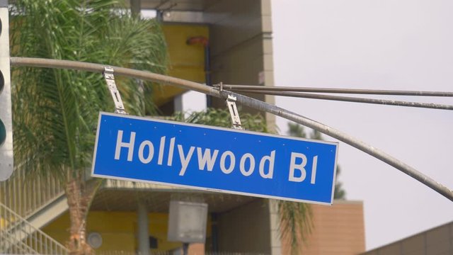 Hollywood boulevard street sign in 4k in slow motion 60fps