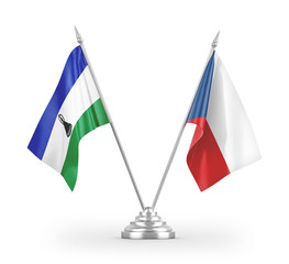 Czech and Lesotho table flags isolated on white 3D rendering