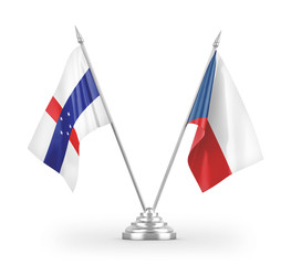 Czech and Netherlands Antilles table flags isolated on white 3D rendering