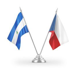 Czech and Nicaragua table flags isolated on white 3D rendering