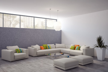 large luxury modern minimal bright interiors room mockup illustration 3D rendering