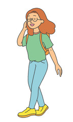 笑顔で歩く女性のイラスト