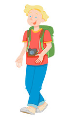 観光する男の子のイラスト（シームレス）