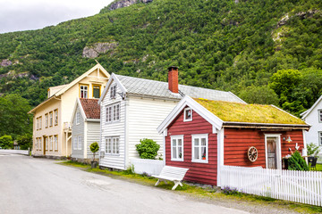 Fototapeta na wymiar colorful houses in Laerdal old town in Norway