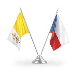 Czech and Vatican table flags isolated on white 3D rendering