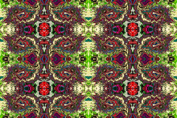 Multi-color geode design repeatable tiles with much detail - red purple green pink and black