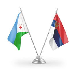 Serbia and Djibouti table flags isolated on white 3D rendering