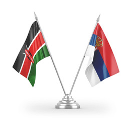 Serbia and Kenya table flags isolated on white 3D rendering