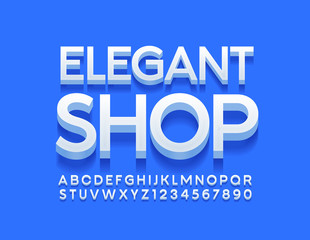 Vector minimalistic logo ELegant Shop. Modern White Font. Trendy 3D Alphabet Letters and Numbers