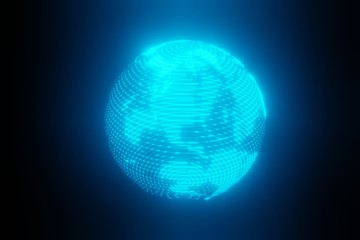 Fototapeta na wymiar Hologram blue earth abstract business communication concept. Photorealistic 3D render.