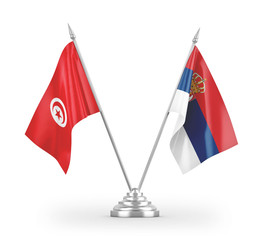 Serbia and Tunisia table flags isolated on white 3D rendering