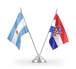 Croatia and Argentina table flags isolated on white 3D rendering