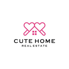 Vector graphics of modern love home line art  style minimalist logo design