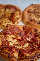 Pepperoni pizza closeup with selective focus