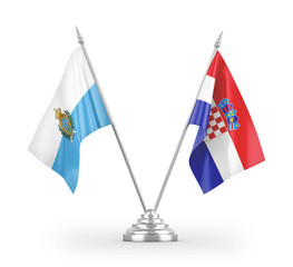 Croatia and San Marino table flags isolated on white 3D rendering