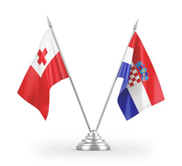 Croatia and Tonga table flags isolated on white 3D rendering