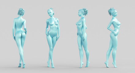 Silhouette woman, 4 sides, body model naked, 3d rendering