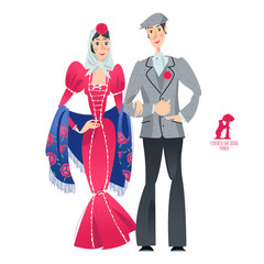 Couple in traditional clothes during the festival of “San Isidro” (Fiestas de San Isidro), patron of Madrid.