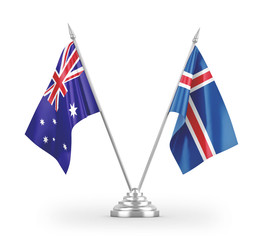 Iceland and Australia table flags isolated on white 3D rendering