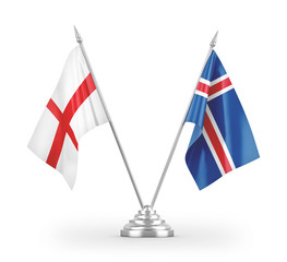 Iceland and England table flags isolated on white 3D rendering