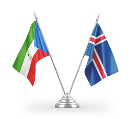 Iceland and Equatorial Guinea table flags isolated on white 3D rendering