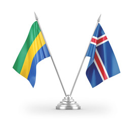 Iceland and Gabon table flags isolated on white 3D rendering