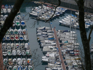 Fototapeta premium Aerial view of Boats in the harbor of San Sebastian
