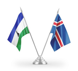 Iceland and Lesotho table flags isolated on white 3D rendering