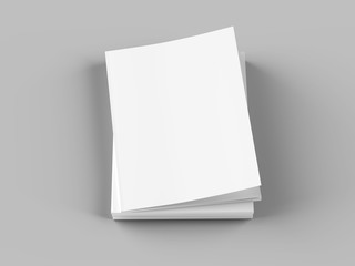 Open magazines with a glued binding. Stack of catalogues. Vertical A4 format. 3d illustration.