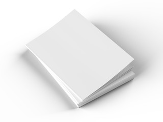 Open magazines with a glued binding. Stack of catalogues. Vertical A4 format. 3d illustration.