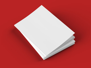 Open magazines with a glued binding. Stack of catalogues. Vertical A4 format. 3d illustration.