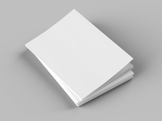 Open magazines with a glued binding. Stack of catalogues. Vertical A4 format. 3d illustration.
