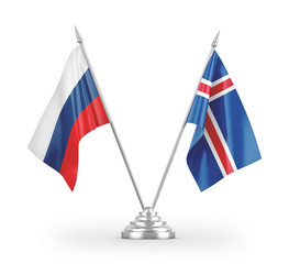 Iceland and Russia table flags isolated on white 3D rendering