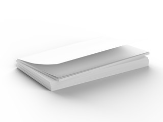 Open magazines with a glued binding. Stack of catalogues. Vertical A4 format. 3d illustration.